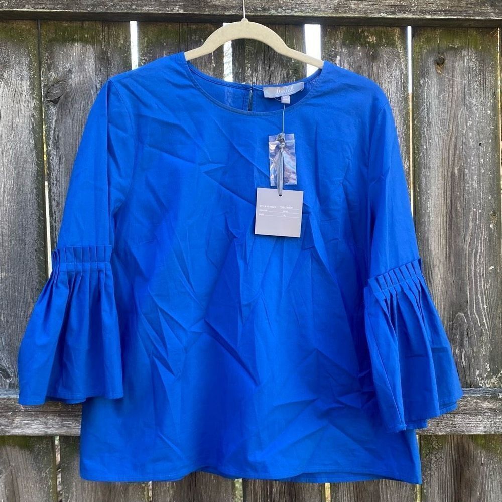 Marled Reunited Clothing Colbalt Blue Bell Sleeve Top NWT | XL